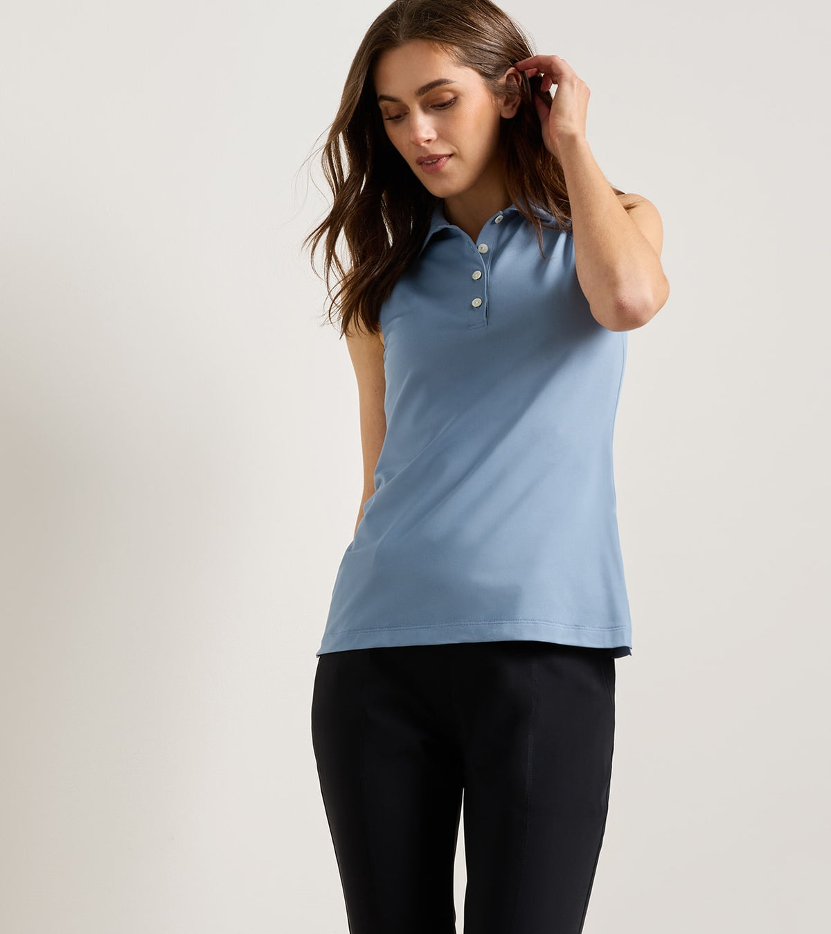 Banded Sport Mesh Sleeveless Button Polo - Rainwater