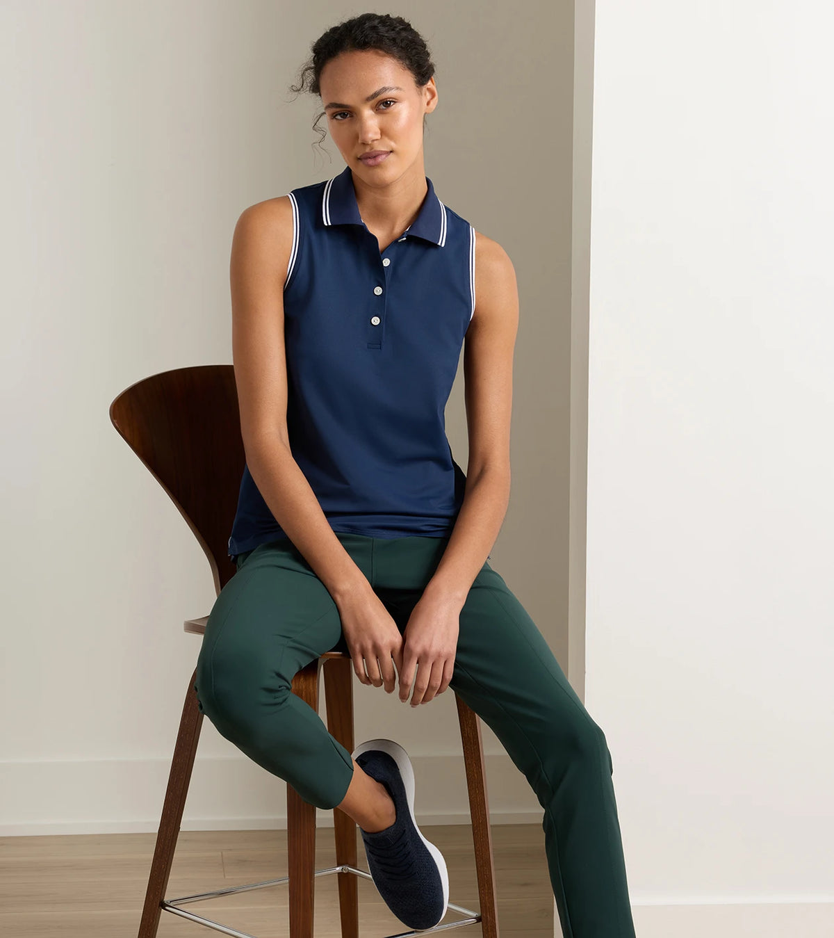 Canterbury Tipped Sport Mesh Sleeveless Polo - Navy / White