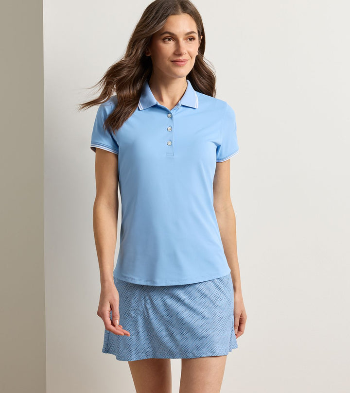 Canterbury Tipped Sport Mesh Short Sleeve Polo - Cottage Blue / White