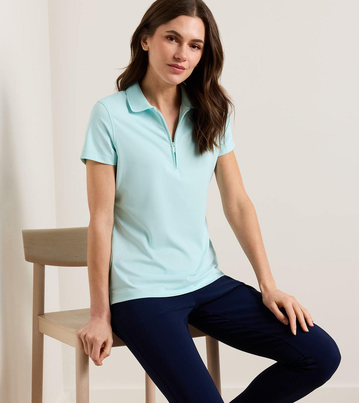 Keswick Zip Neck Short Sleeve Polo - Ocean Air