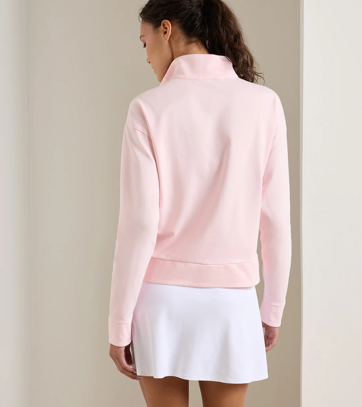 Coolspun Lite Cotton Quarter-Zip Pullover - Pearl Pink/Soft White