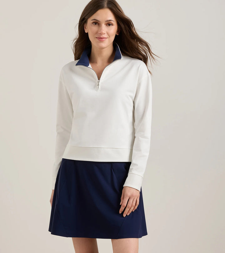 Coolspun Lite Cotton Quarter-Zip Pullover - Soft White / Navy