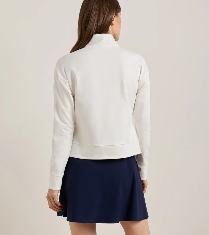Coolspun Lite Cotton Quarter-Zip Pullover - Soft White / Navy