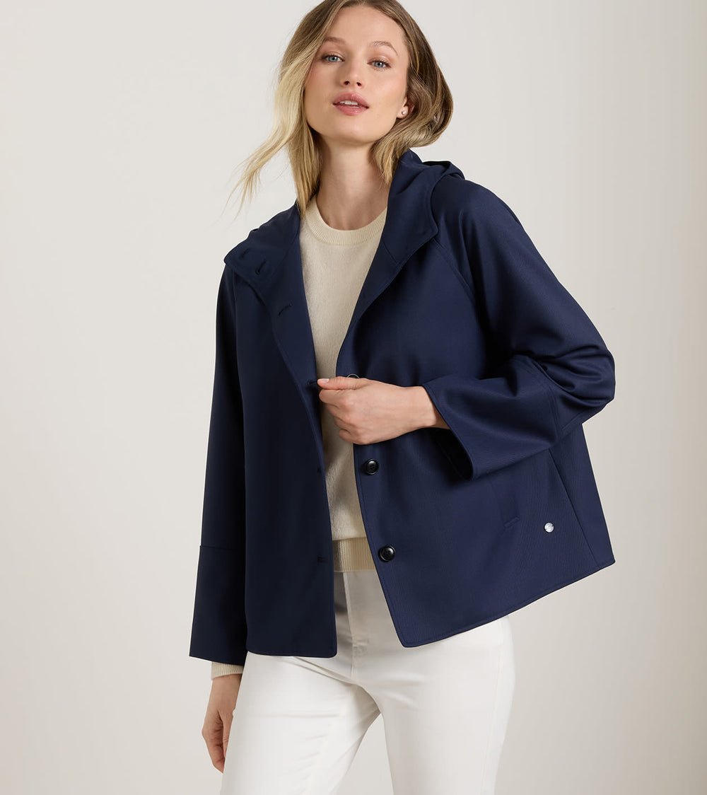 Brigitte Short Trench With Hood - Dark Navy