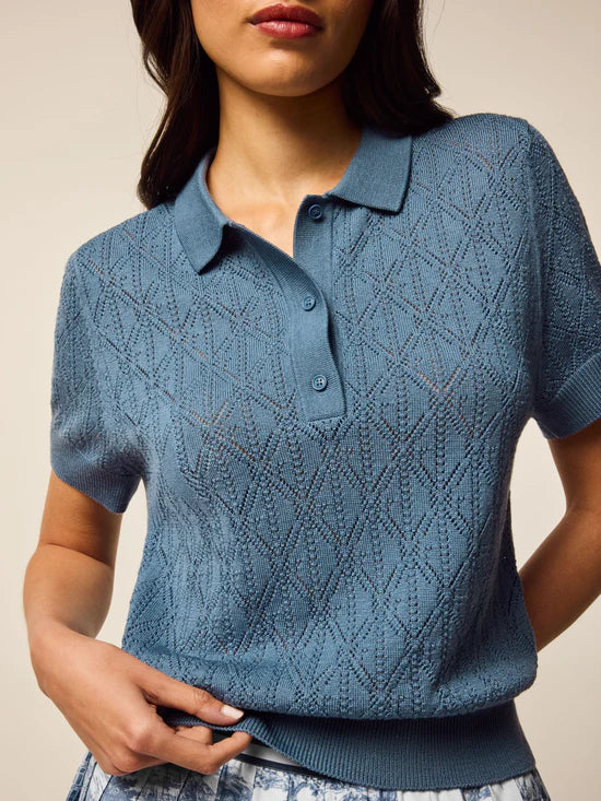 Pointelle Bardot Sweater - Vintage Indigo