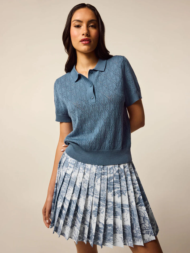 Pointelle Bardot Sweater - Vintage Indigo