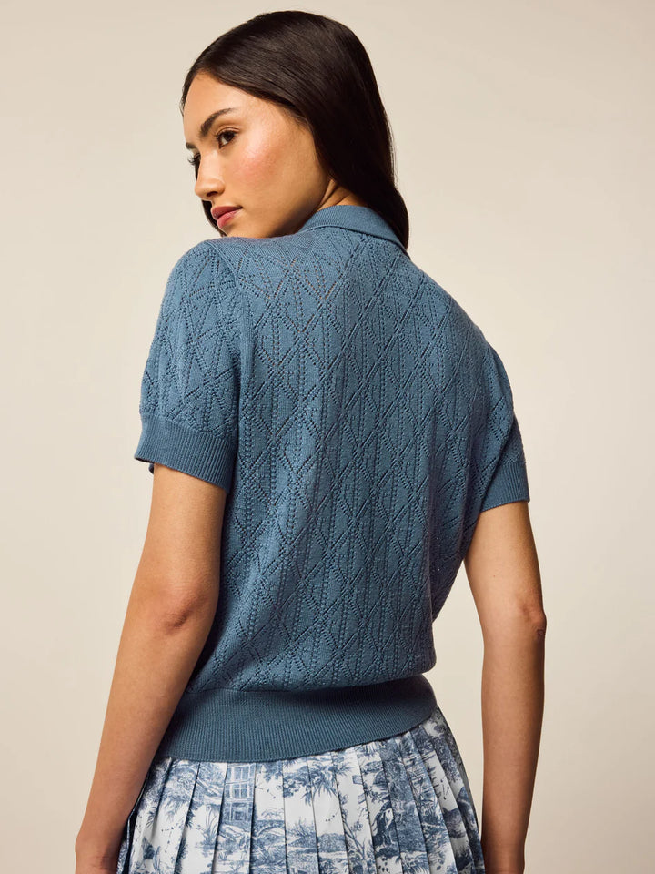 Pointelle Bardot Sweater - Vintage Indigo
