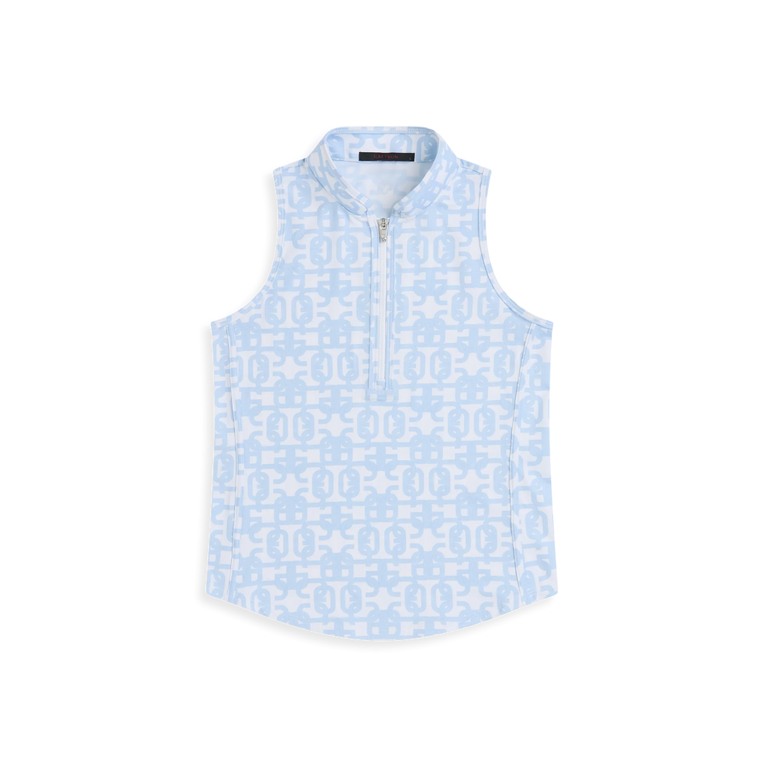 Alpha Glyph Sleeveless Vesta Mock Neck Top - Wolf Blue