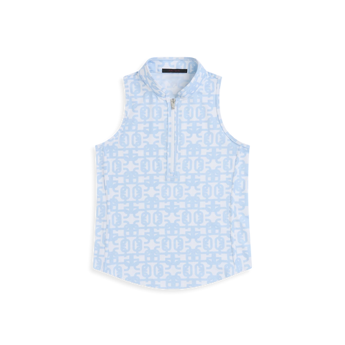 Alpha Glyph Sleeveless Vesta Mock Neck Top - Wolf Blue