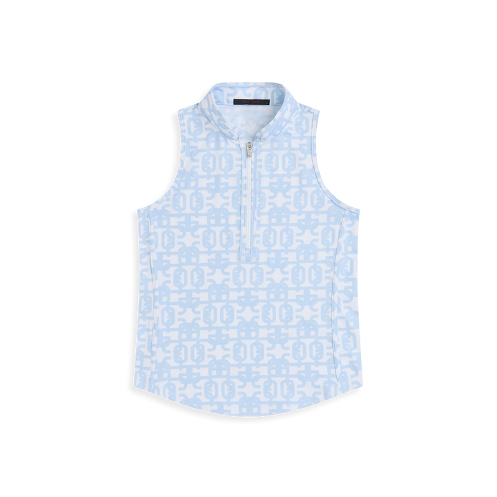 Alpha Glyph Sleeveless Vesta Mock Neck Top - Wolf Blue