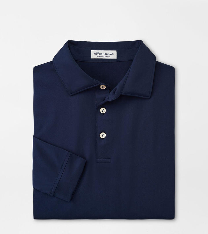 Solid Long-Sleeve Performance Jersey Polo - Navy