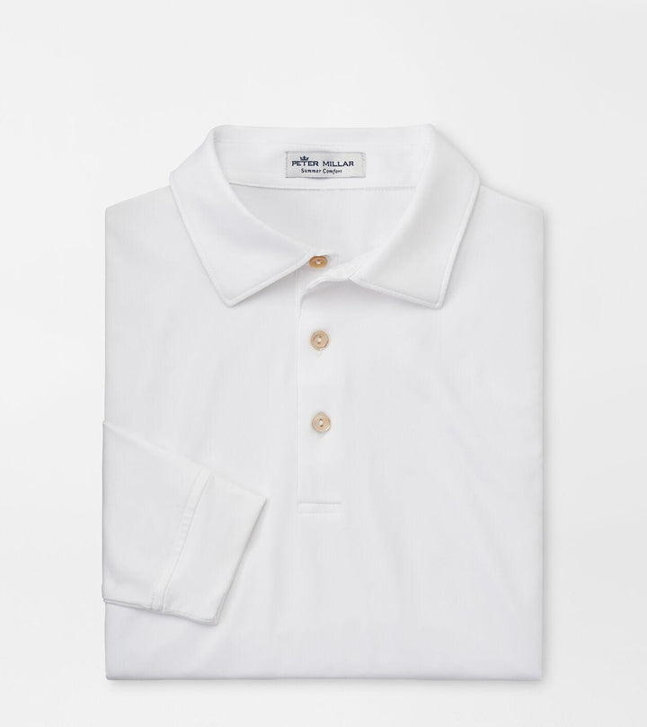 Solid Long-Sleeve Performance Jersey Polo - White