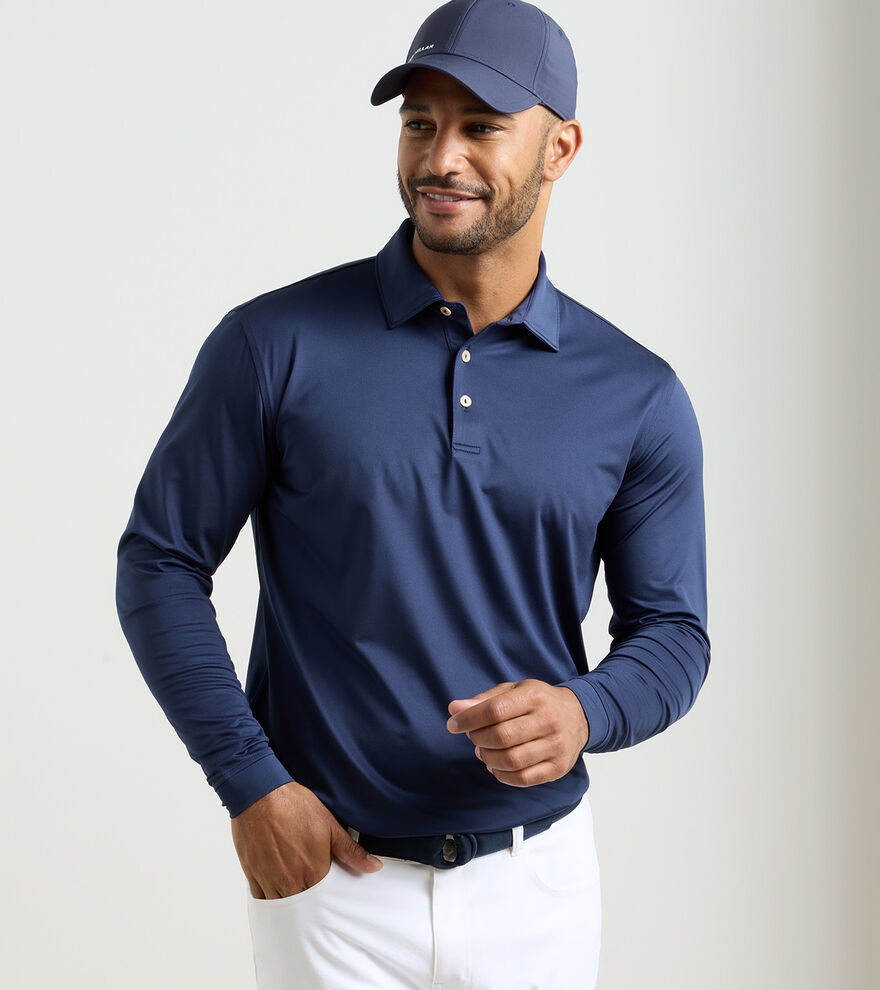 Solid Long-Sleeve Performance Jersey Polo - Navy