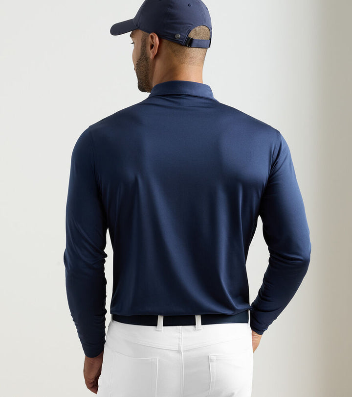 Solid Long-Sleeve Performance Jersey Polo - Navy