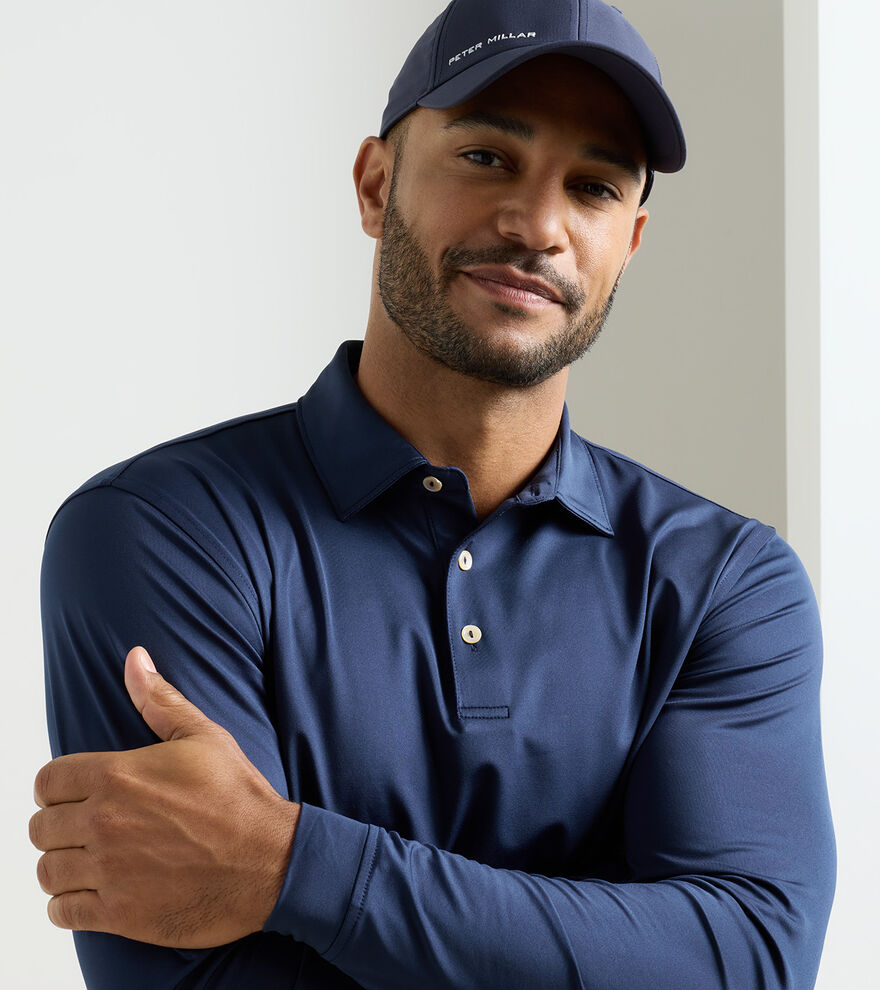 Solid Long-Sleeve Performance Jersey Polo - Navy
