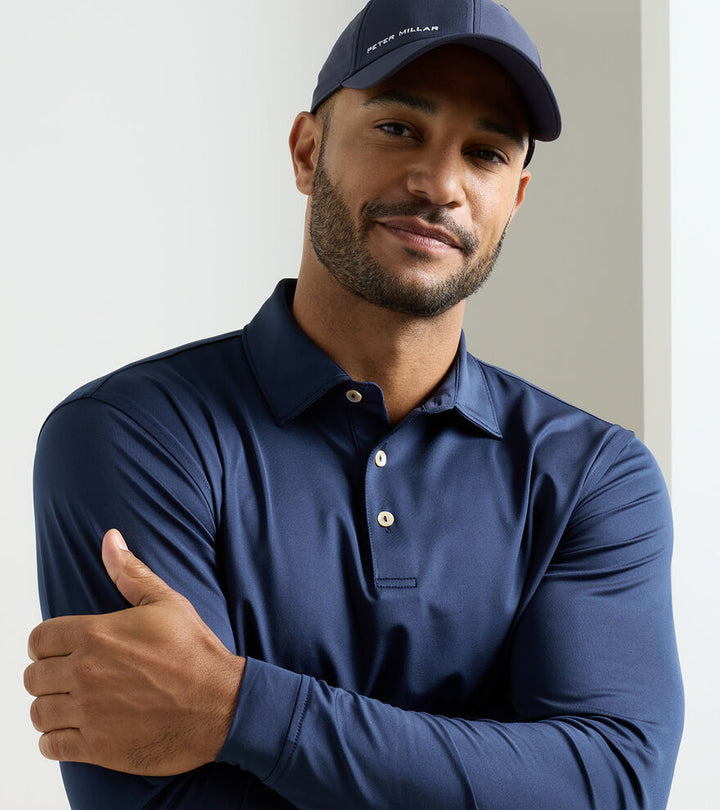 Solid Long-Sleeve Performance Jersey Polo - Navy