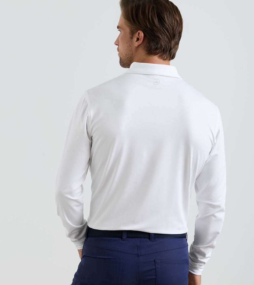 Solid Long-Sleeve Performance Jersey Polo - White