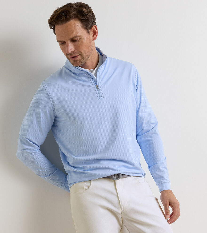 Perth Sugar Stripe Performance Quarter-Zip - Cottage Blue / White