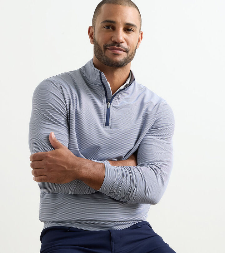 Perth Sugar Stripe Performance Quarter-Zip - Navy/White