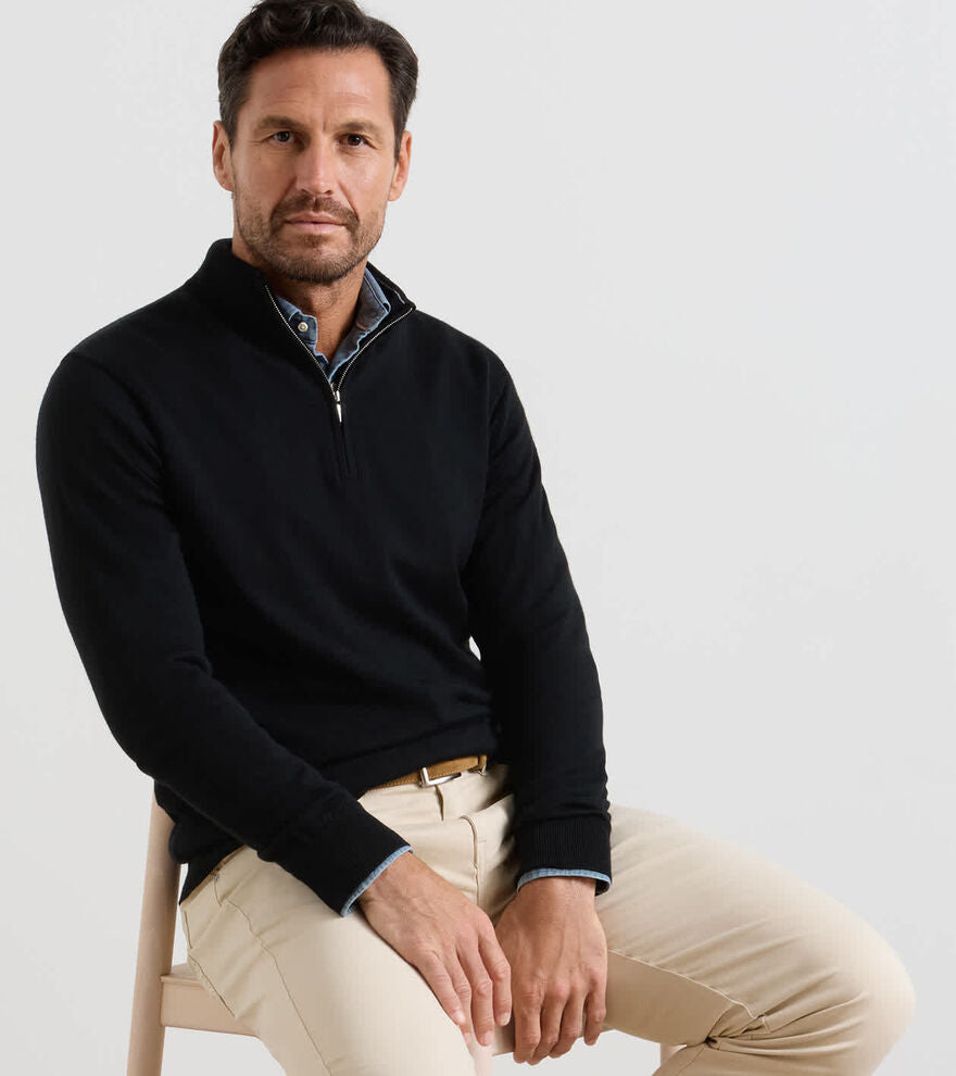 Autumn Crest Suede Trim Quarter-Zip - Black