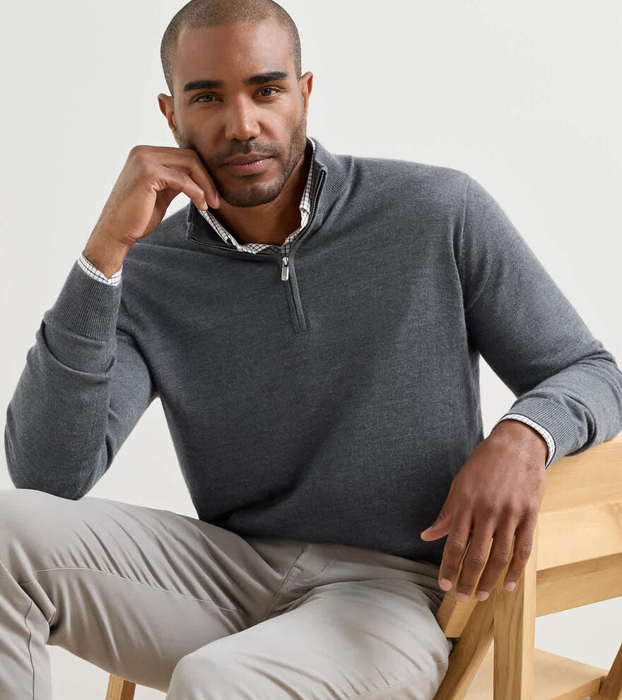 Autumn Crest Suede Trim Quarter-Zip - Charcoal