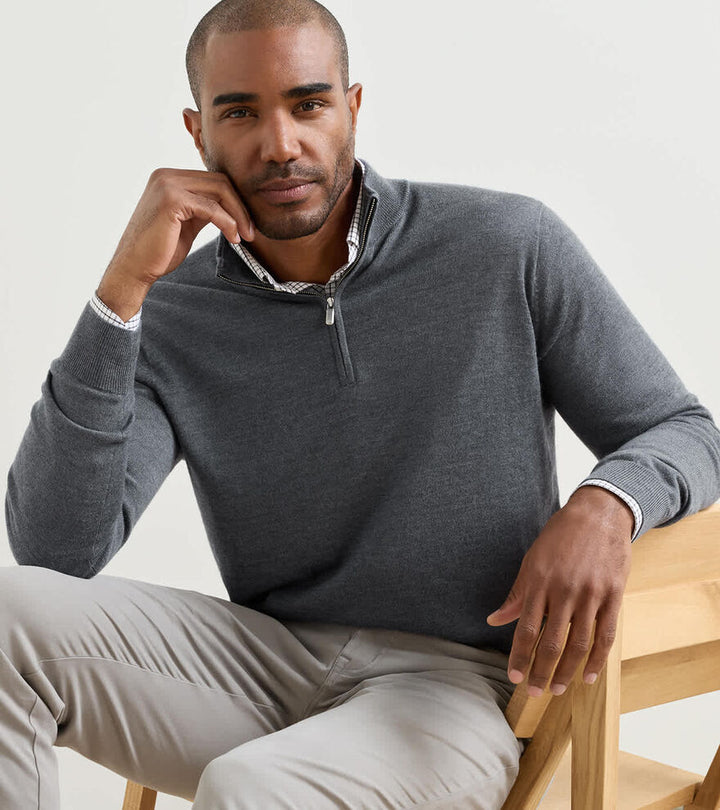 Autumn Crest Suede Trim Quarter-Zip - Charcoal