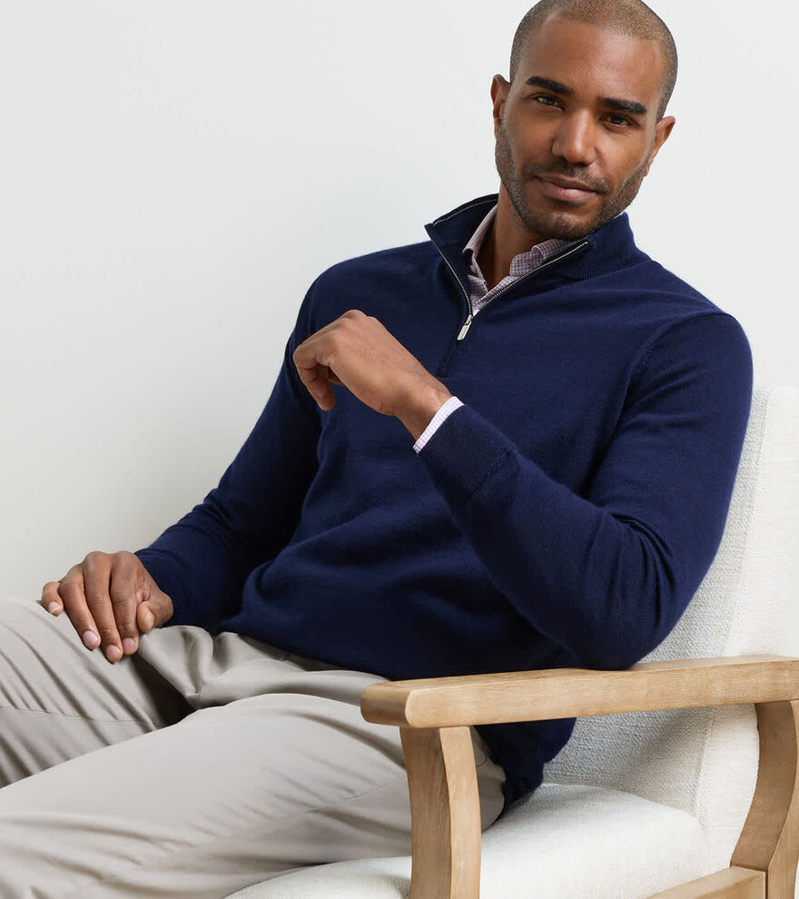 Autumn Crest Suede Trim Quarter-Zip - Navy
