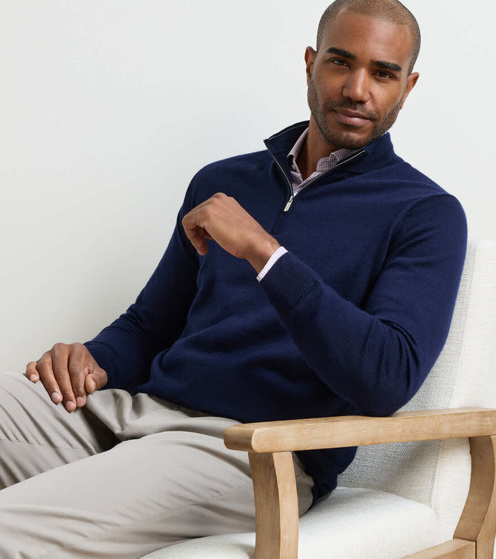 Autumn Crest Suede Trim Quarter-Zip - Navy