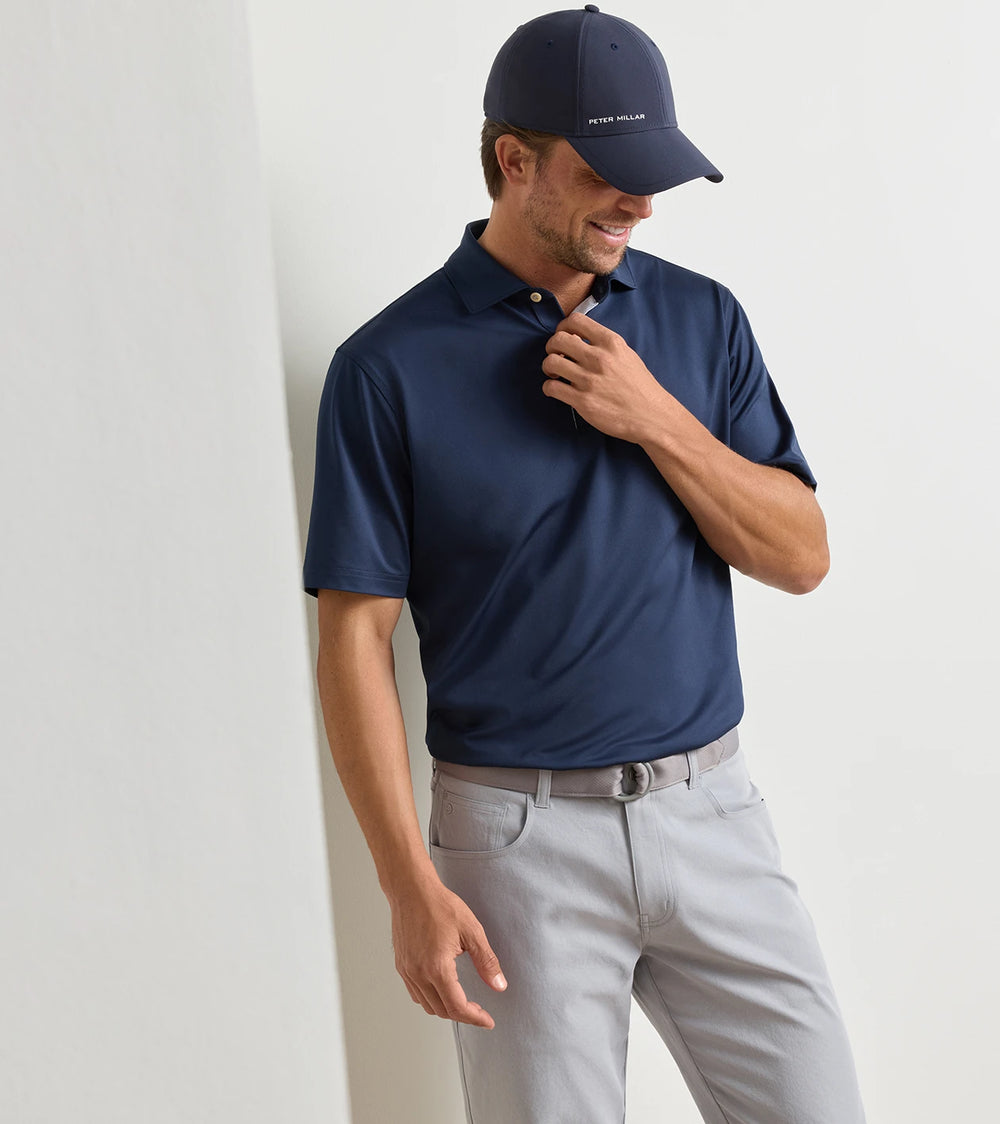 Solid Performance Jersey Polo - Sean Self Collar - Navy