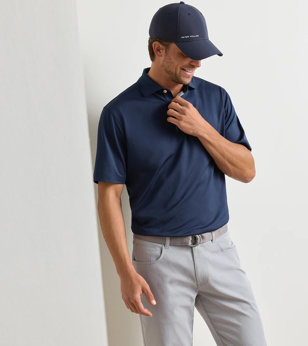 Solid Performance Jersey Polo - Sean Self Collar - Navy