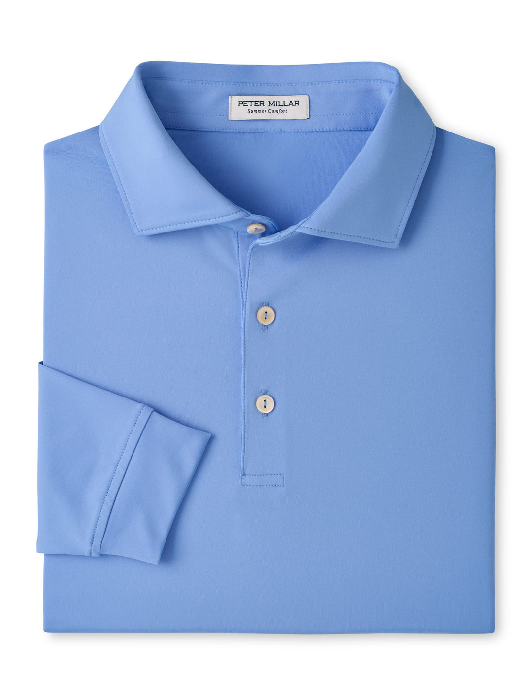 Solid Long-Sleeve Performance Jersey Polo - Sean Self Collar - Estate Blue
