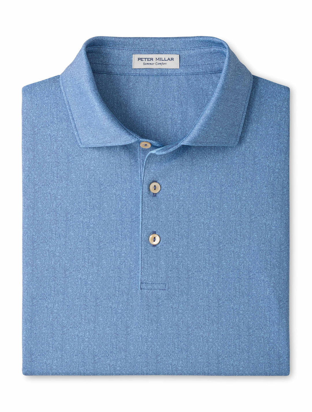 Herringbone Performance Jersey Polo - Sean Self Collar - Bali Blue