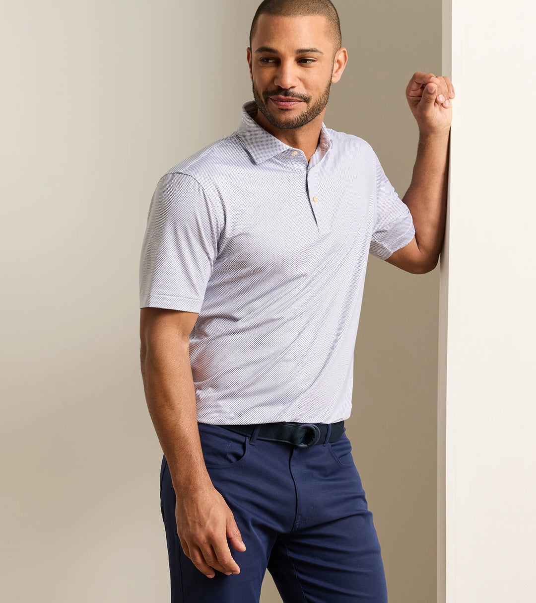 Phoenix Performance Jersey Polo - Sean Self Collar - White / Bali Blue