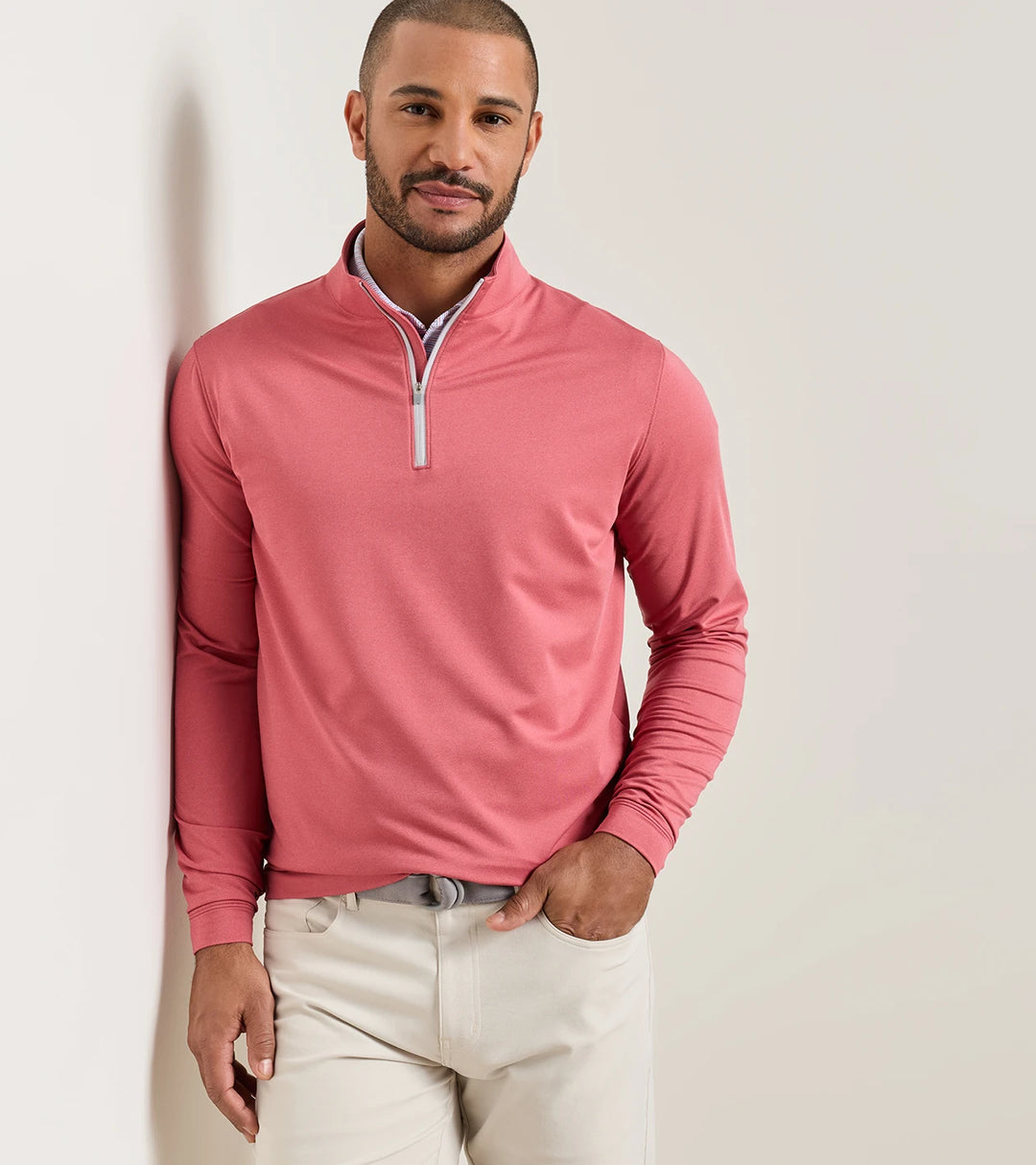 Perth Melange Performance Quarter-Zip - Red Coral