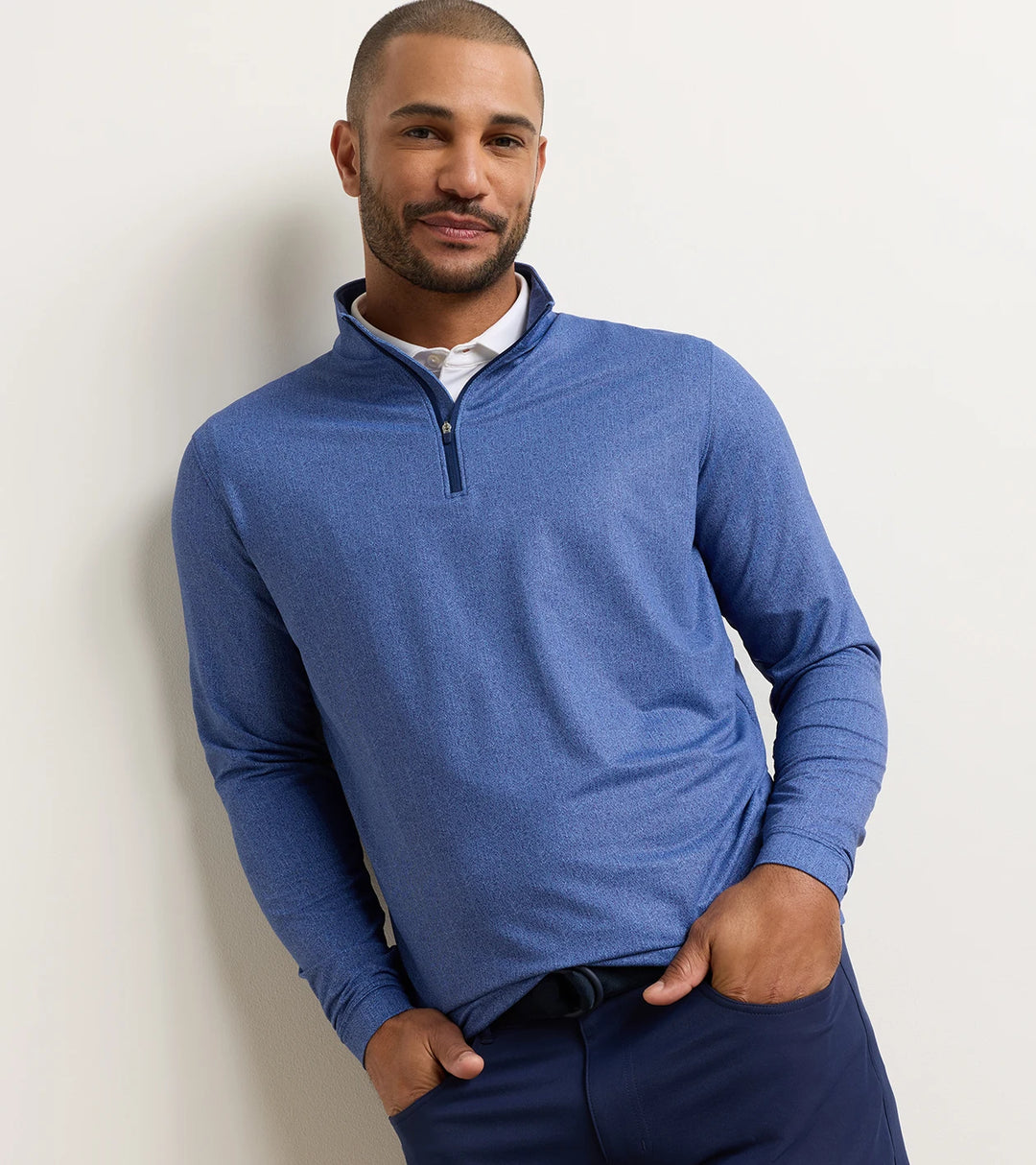 Perth Herringbone Performance Quarter-Zip - Sport Navy