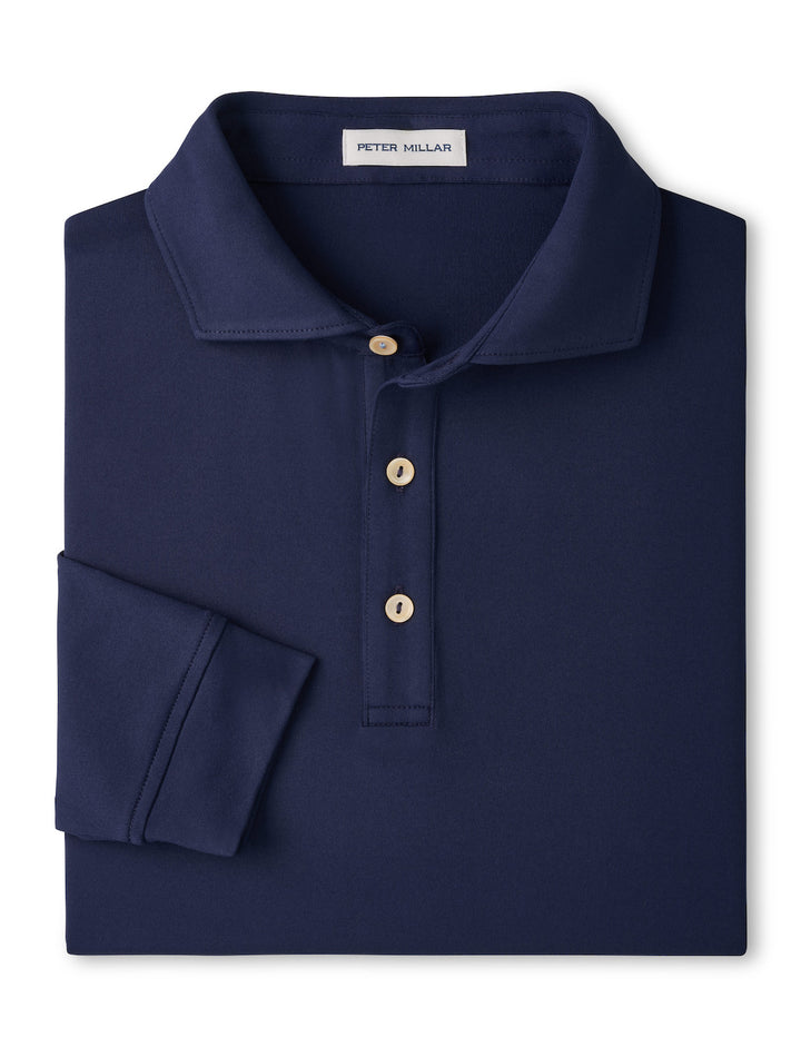 Lyons Performance Jersey Long-Sleeve Polo - Edwin Spread Collar - Navy