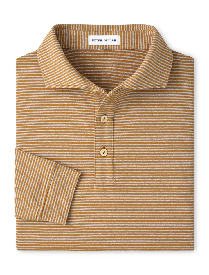 Lyons Stripe Performance Jersey Long-Sleeve Polo - Edwin Spread Collar - Dark Amber
