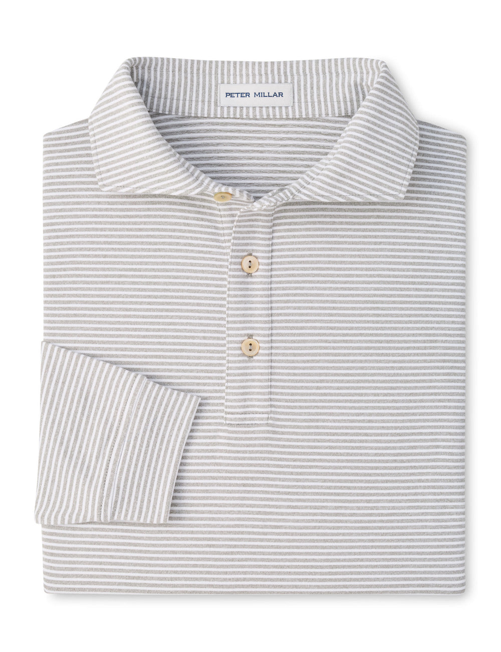Lyons Stripe Performance Jersey Long-Sleeve Polo - Edwin Spread Collar - Gale Grey