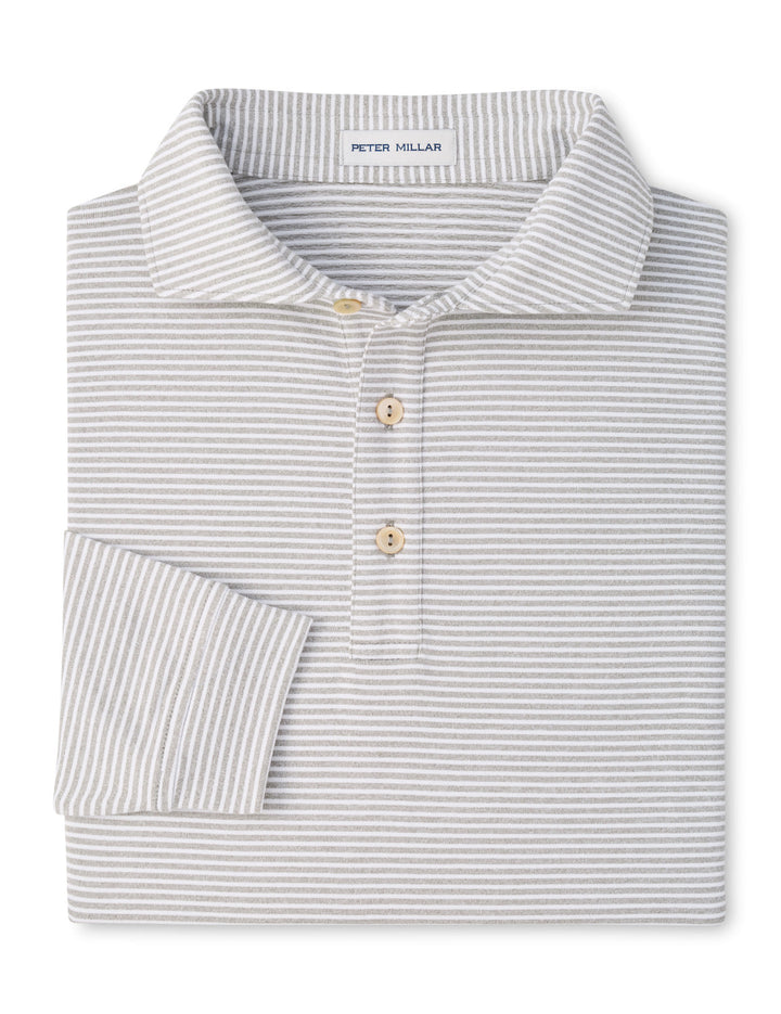 Lyons Stripe Performance Jersey Long-Sleeve Polo - Edwin Spread Collar - Gale Grey