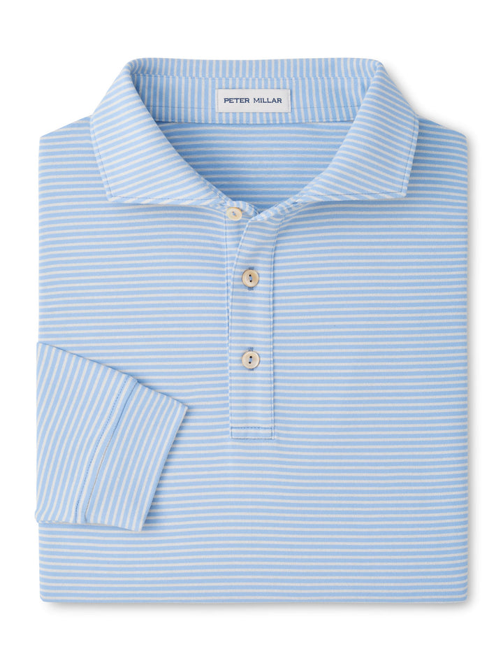 Lyons Stripe Performance Jersey Long-Sleeve Polo - Edwin Spread Collar - Lakeside