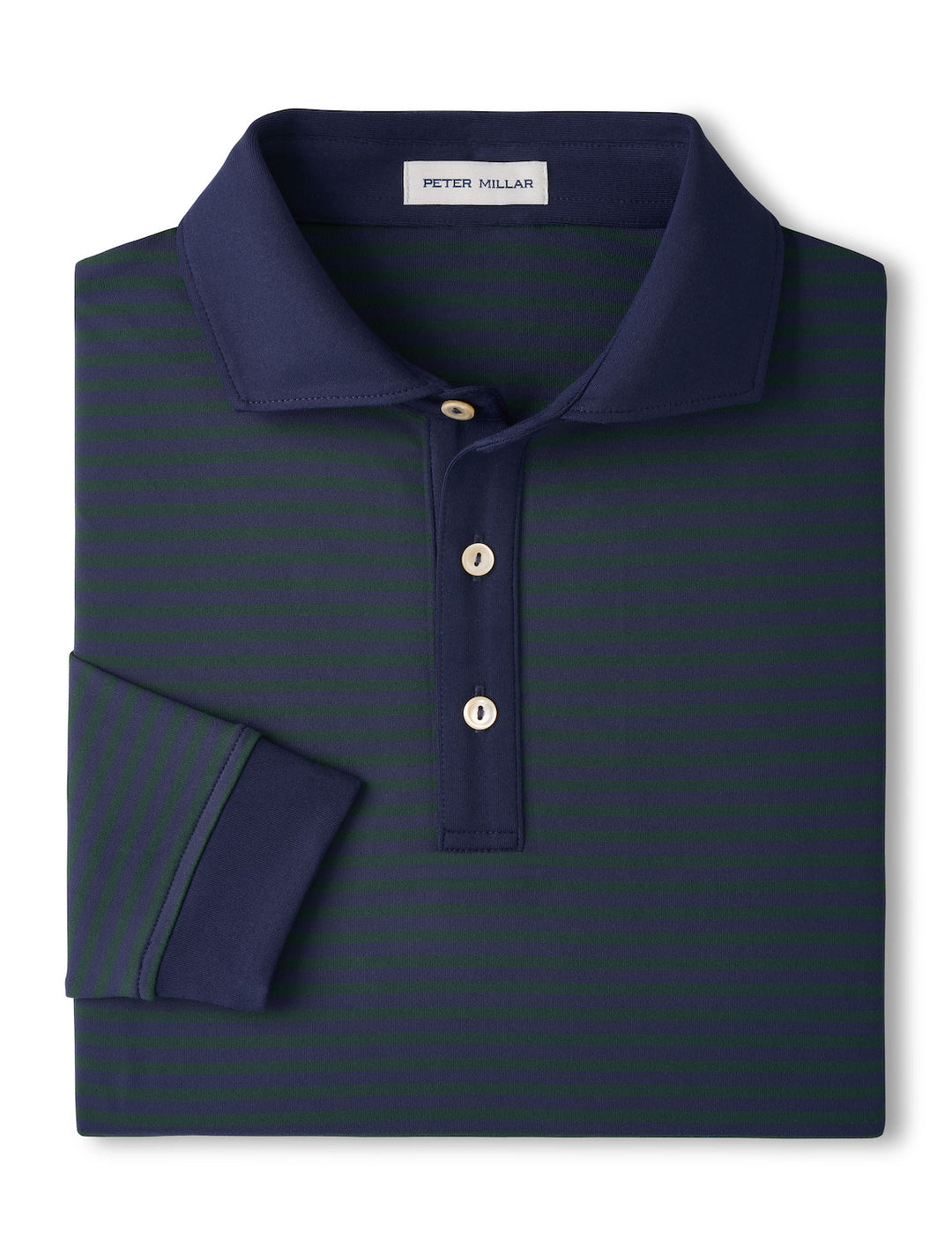 Lyons Stripe Performance Jersey Long-Sleeve Polo - Edwin Spread Collar - Navy