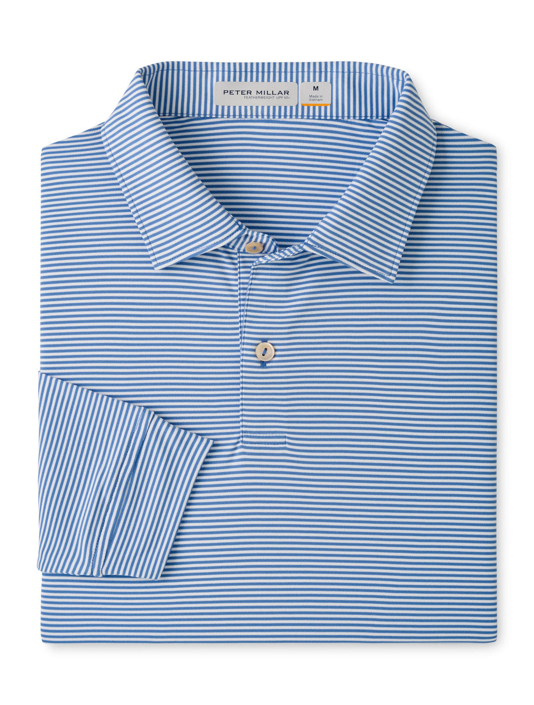 Featherweight Market Stripe Long-Sleeve Performance Polo - Sean Self Collar - Hyper Blue