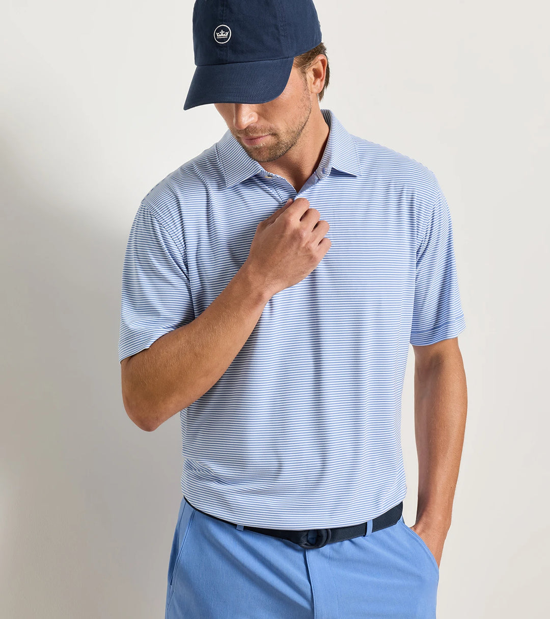 Featherweight Market Stripe Performance Polo - Sean Self Collar - Hyper Blue