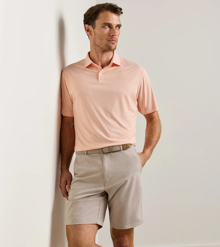 Featherweight Market Stripe Performance Polo - Sean Self Collar - Papaya