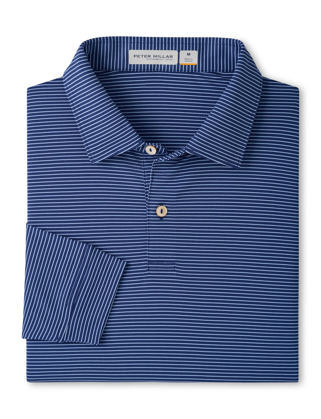 Featherweight Park Stripe Long-Sleeve Performance Polo - Sean Self Collar - Sport Navy