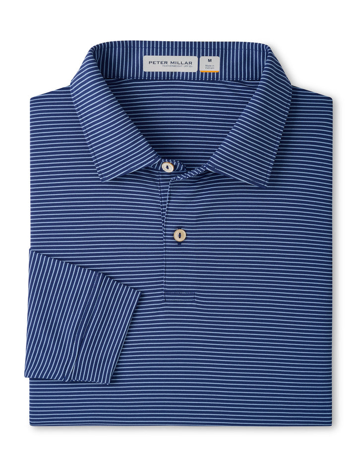 Featherweight Park Stripe Long-Sleeve Performance Polo - Sean Self Collar - Sport Navy