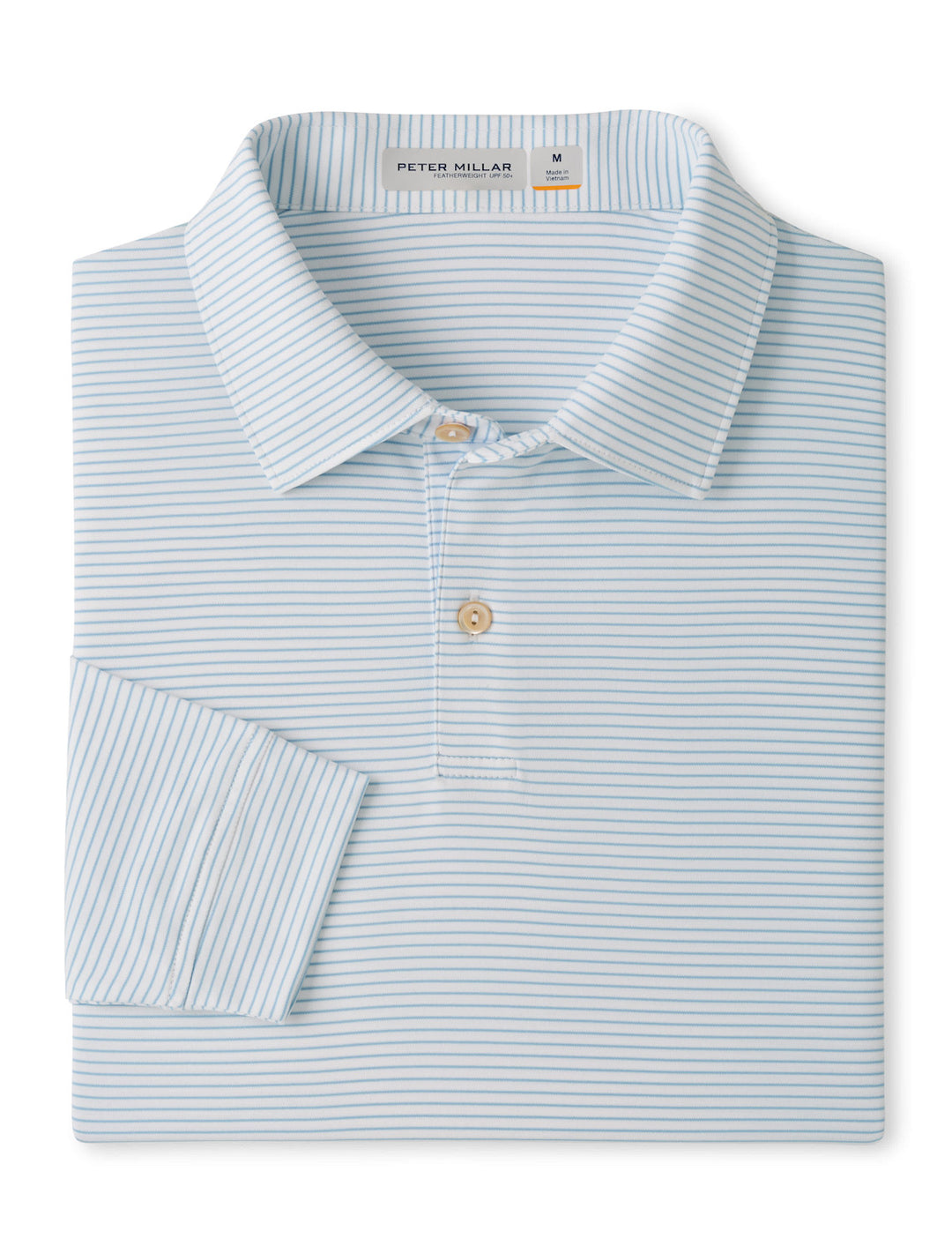 Featherweight Park Stripe Long-Sleeve Performance Polo - Sean Self Collar - White