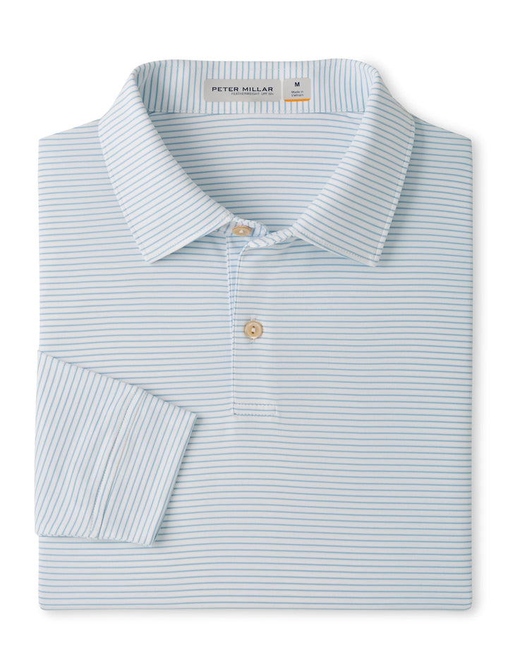 Featherweight Park Stripe Long-Sleeve Performance Polo - Sean Self Collar - White