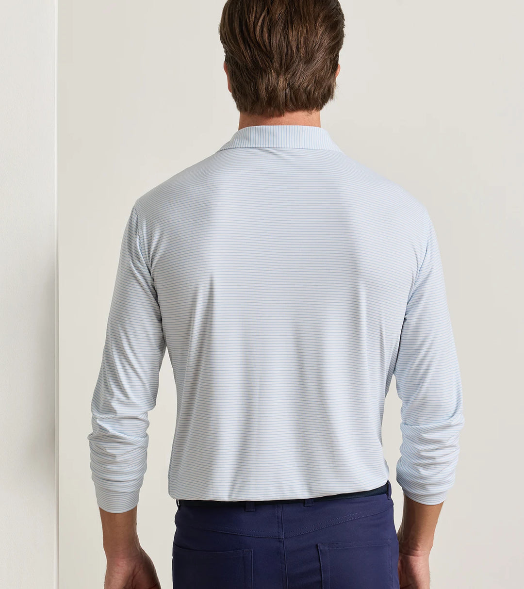 Featherweight Park Stripe Long-Sleeve Performance Polo - Sean Self Collar - White