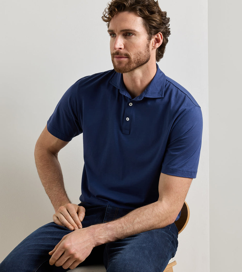 Crown Flex Cotton Short-Sleeve Polo - Atlantic Navy